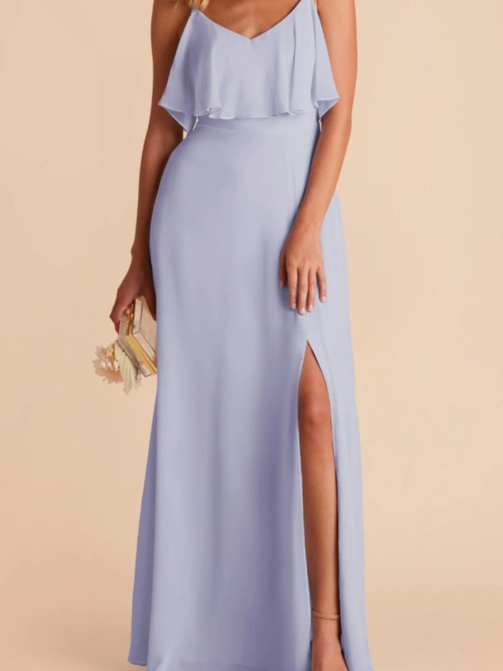 Jane Chiffon Dress With Slit - Periwinkle Blue